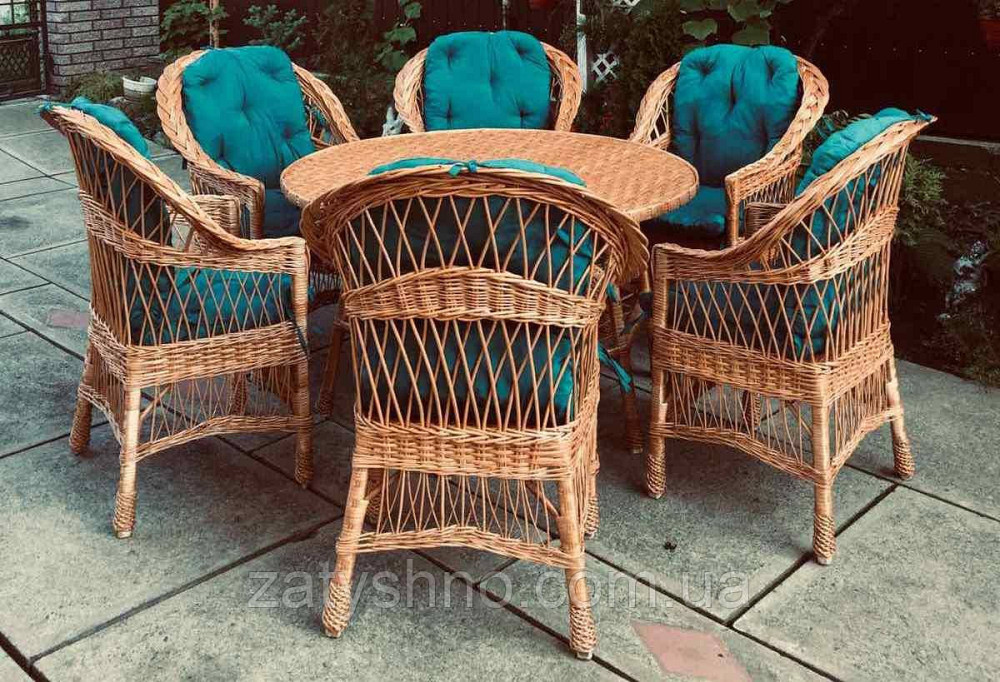 Плетені меблі на 6 осіб|  Комплект плетених меблів із круглим столом | меблі з лози плетені Київ - фото 7
