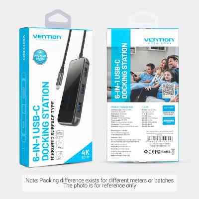 Концентратор Vention USB 3.1 Type-C to HDMI 4K60Hz/USB 3.0х3/RJ45/PD 87W 6-in-1 Mirrored Surface (TFFHB) Вінниця