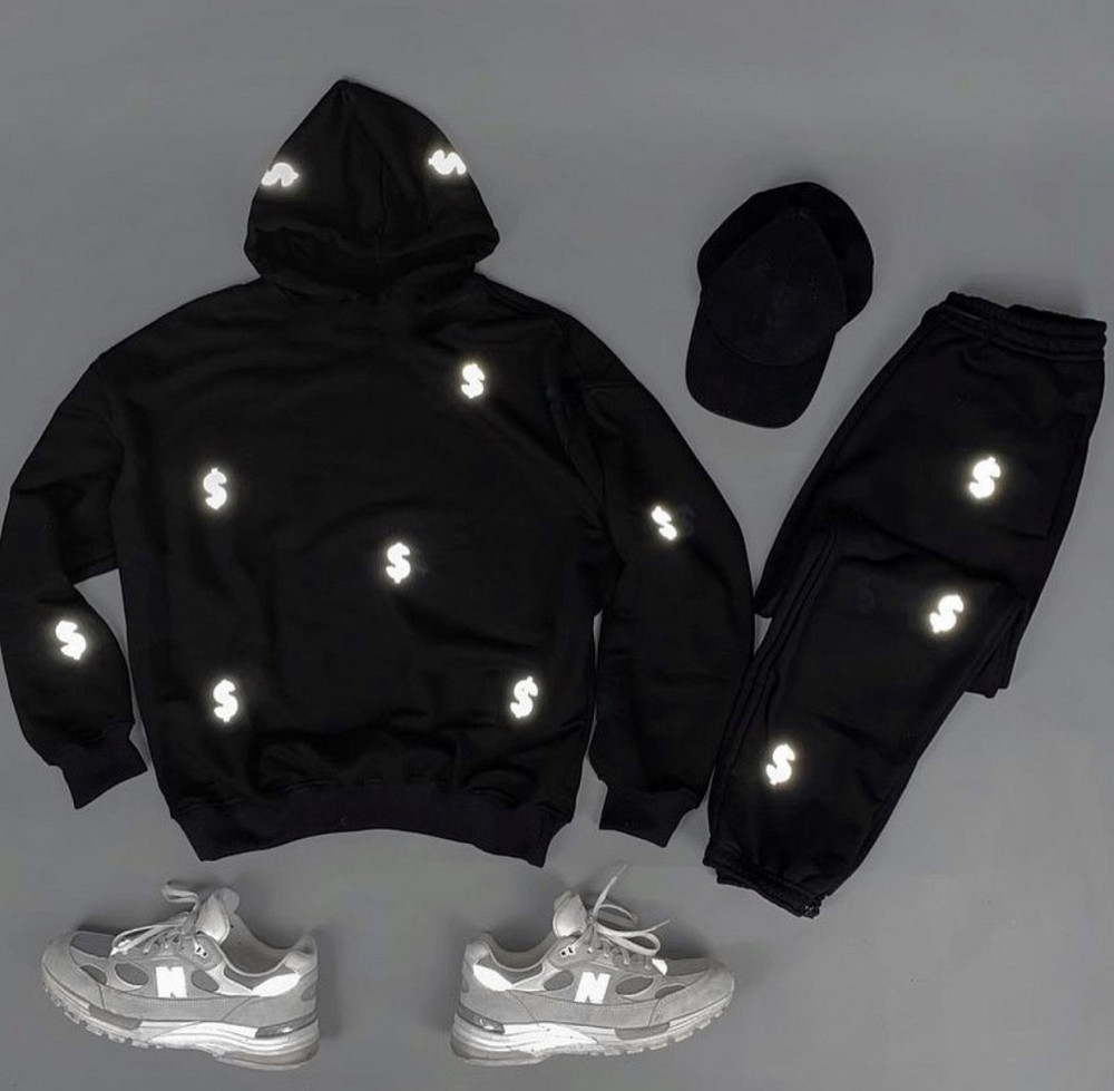 Спортивний костюм унісекс — худі + штани зі світловідбивним принтом доларів. XXL Чернівці - фото 1