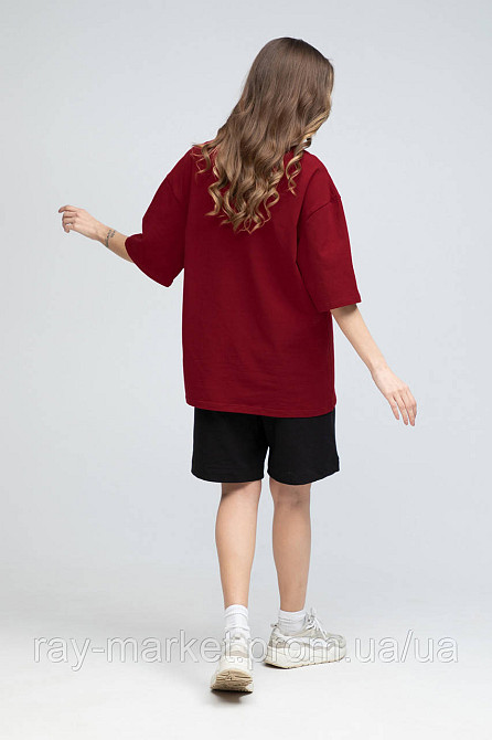 Костюм футболка оверсайз бордова та шорти чорні RAY BASIC жіночий (U1801W-Burg-Black) Київ - фото 4