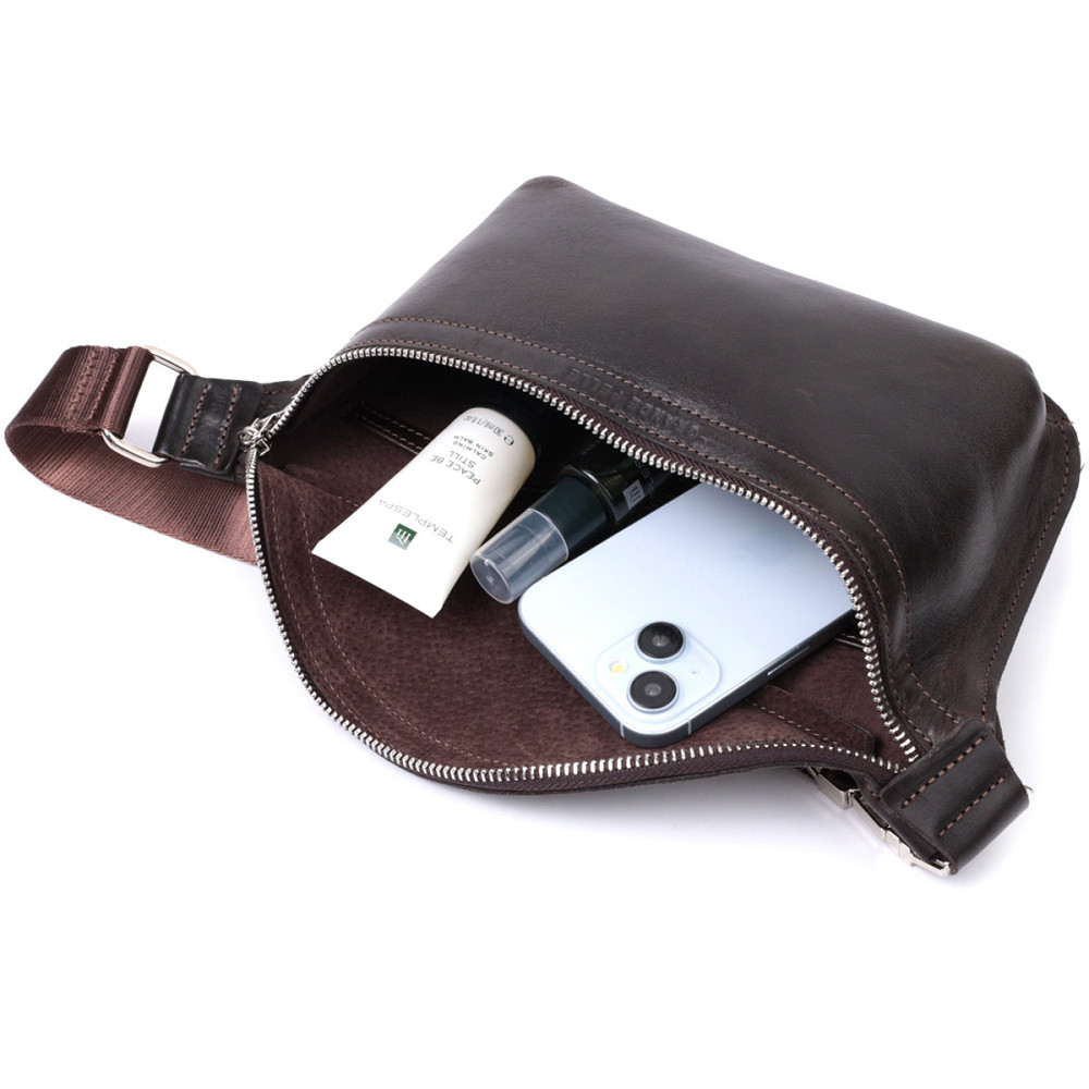 Стильна бананка для чоловіків із натуральної шкіри GRANDE PELLE 22814 Коричневий Київ - фото 4