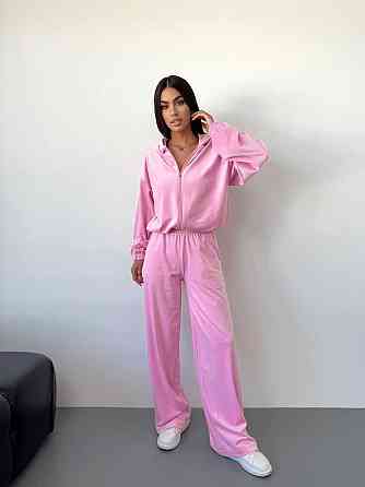 Женский стильный прогулочный костюм тройка: кофта топ и брюки из мягкого велюра Барби, 42/44 Одесса