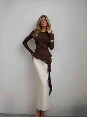 Женский стильный асимметричный лонгслив со шлейфом микродайвинг Шоколад Одесса