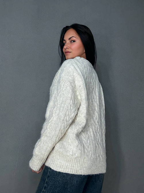 Светр жіночий A-N 3324 оверсайз крупна в’язка букле коси довгий one size, молочний, one size Київ - фото 14