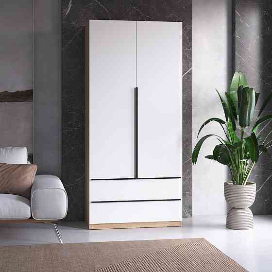 Шкаф для одежды VAYS M-30 Дуб Сонома-Белый фасад, 2 ящика, со штангой и полками, ЛДСП, 100×50×220 см – для спальни, гостиной, прихожей Львов
