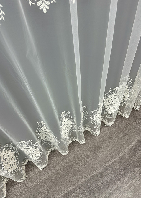Тюль VR-Textil 1843т Фатин з вишивкою Молочний 300х250 см (42-0929) Київ - фото 7
