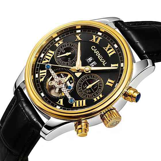 Часы мужские механические Carnival Sappfire Silver Leather Deluxe (2 ремешка) Киев