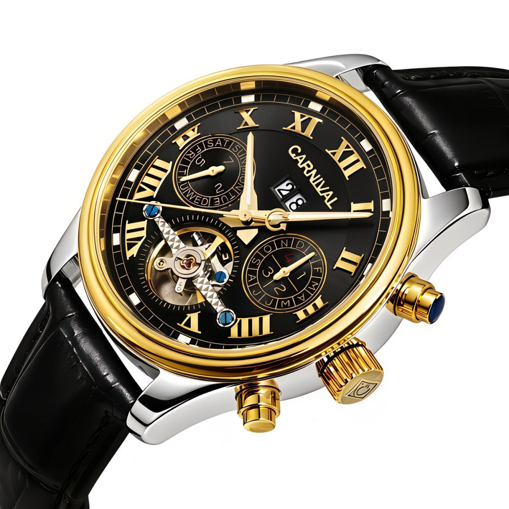 Годинник чоловічий механічний Carnival Sapppfire Silver Leather Deluxe (2 ремінці) Київ - фото 2