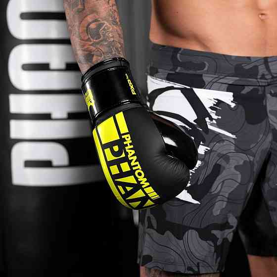 Боксерські рукавиці Phantom APEX Elastic Neon Black/Yellow 16 унцій (Бінті 4м. у подарунок) Кам'янське