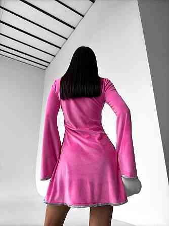 Стильное женское платье  с v-вырезом турецкий велюр Розовый, 44/46 Одесса