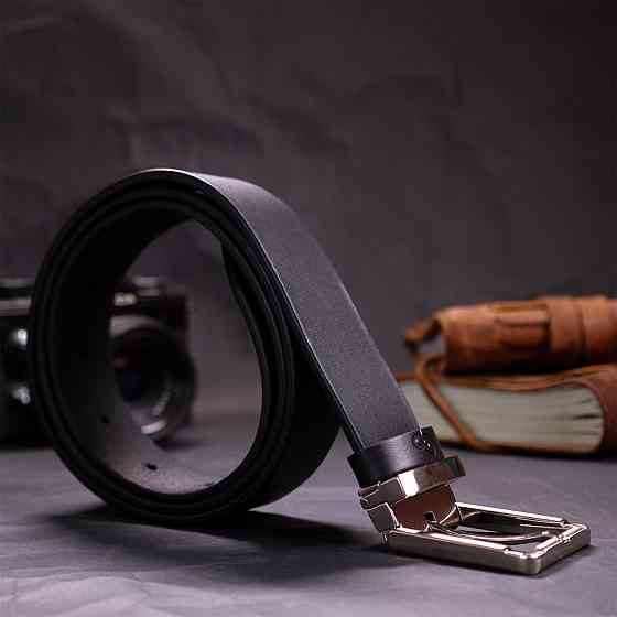 Практичный брючный ремень для мужчин из натуральной кожи GRANDE PELLE 11677 Черный Киев