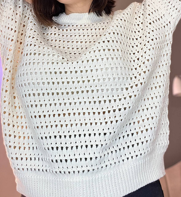 Свитер женский MIX RAY 6766 ажурная вязка прозрачная сетка паутинка, молочний, one size Киев - изображение 2