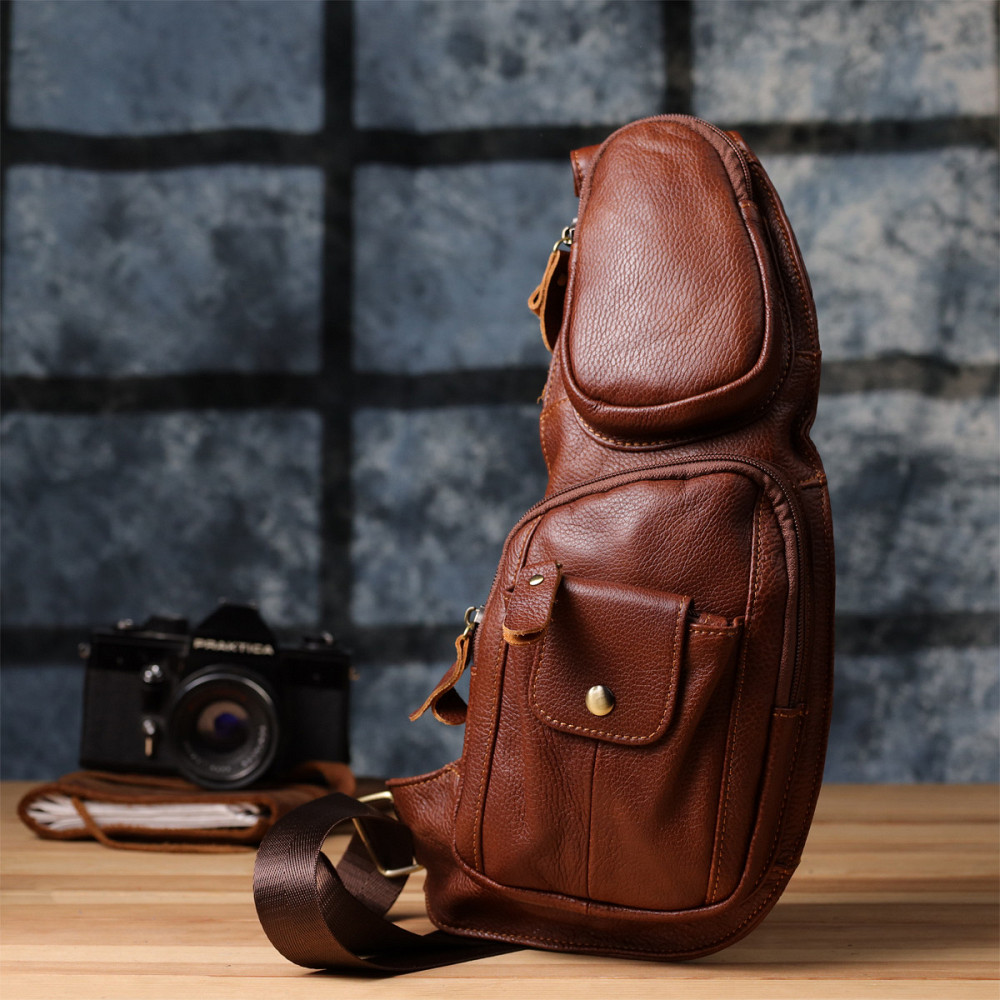 Чоловіча сумка з великою кількістю кишень із натуральної шкіри Vintage 22963 Коричневий Київ - фото 3