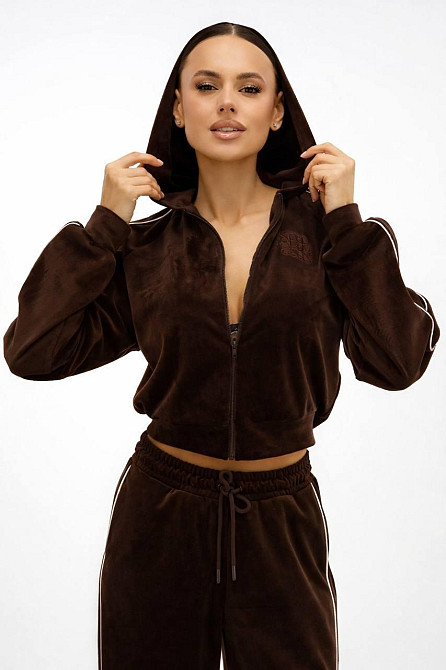 Женский прогулочный велюровый костюм двойка Шоколадный, 48/52 Одесса - изображение 2