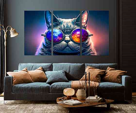 Модульна картина у вітальню/ спальню Кіт в окулярах ART-096_3A 70х130 см Київ