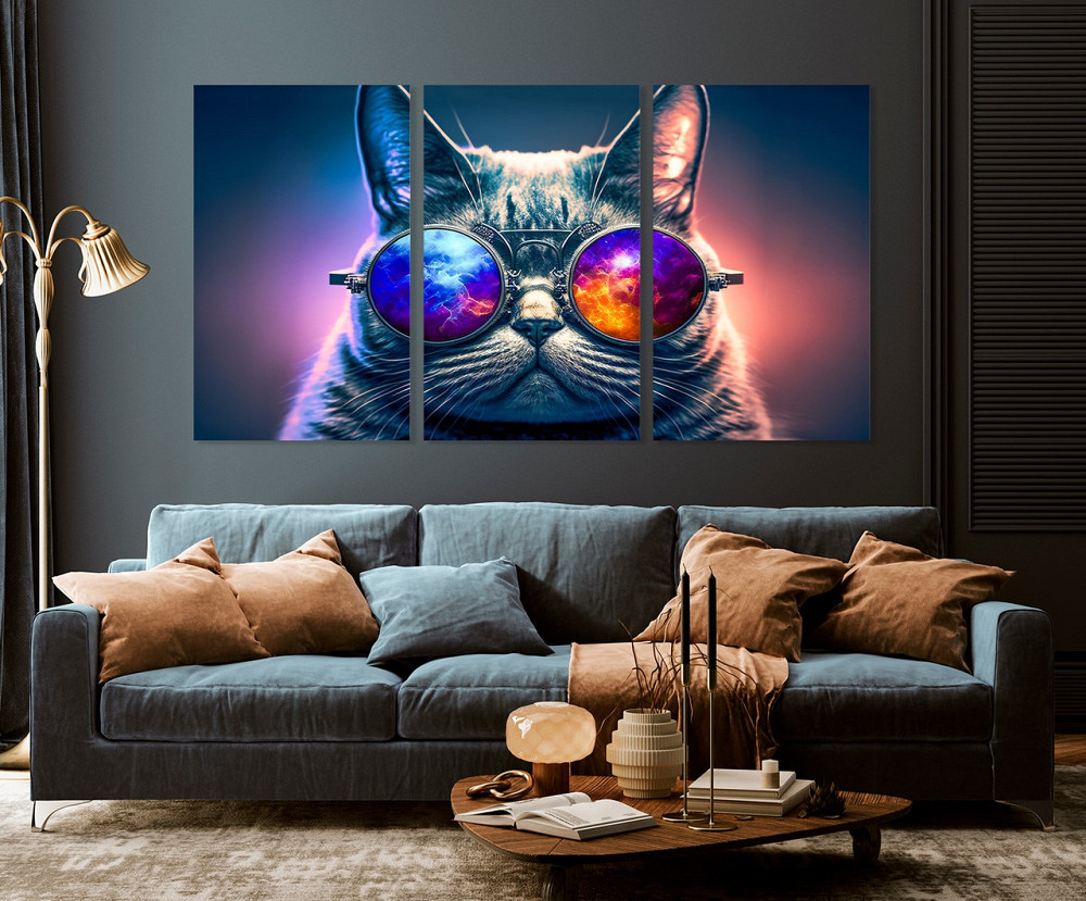 Модульна картина у вітальню/ спальню Кіт в окулярах ART-096_3A 70х130 см Київ - фото 3