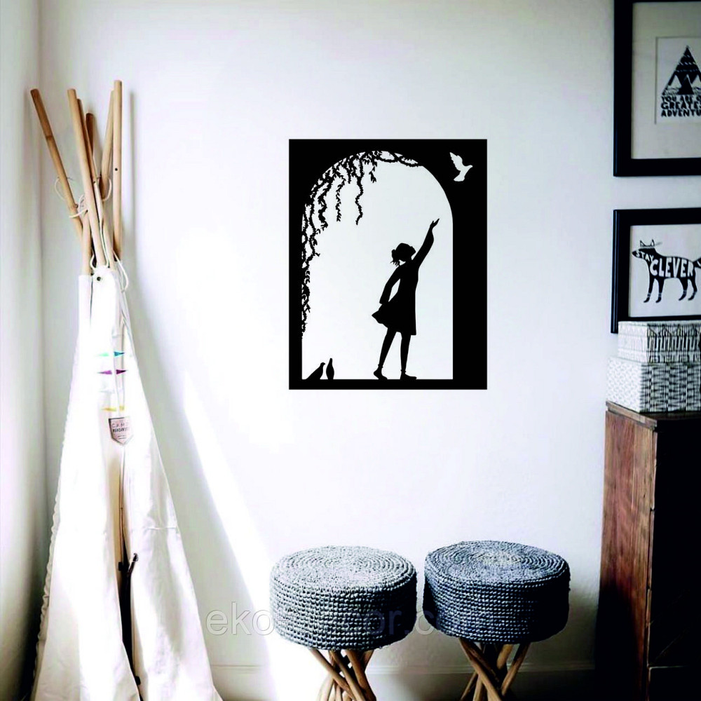 Декоративное настенное Панно «Девочка и голубь» Декор на стену 90*71 см, Черный Киев - изображение 9