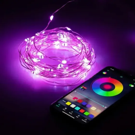 Светодиодная умная гирлянда Smart Роса RGB 100 LED с Bluetooth для елки от USB 10м Коломия