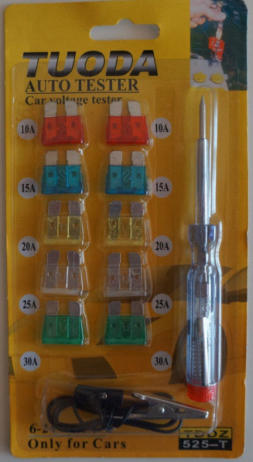 Тестер напряжения автомобильный 6-24 V с автомобильными предохранителями Полтава - изображение 1