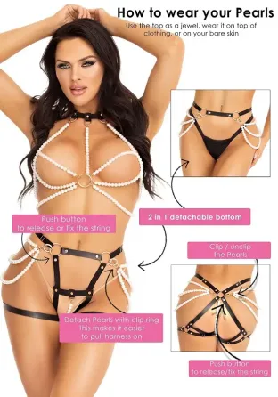 Комплект із перлинами Leg Avenue Faux Pearl Halter Harness L Львів