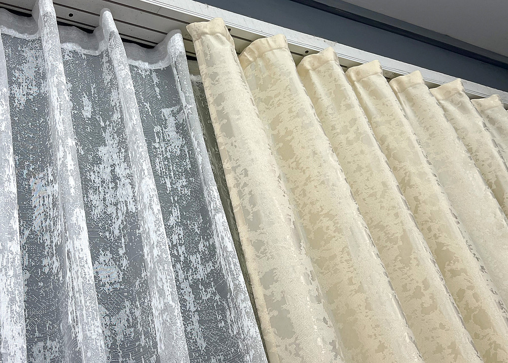 Комплект штор VR-Textil Льон Мармур 150х270 2шт і Тюль 500х270 1908ш-1400т Молочний з білим 71-136/4 Київ - фото 7