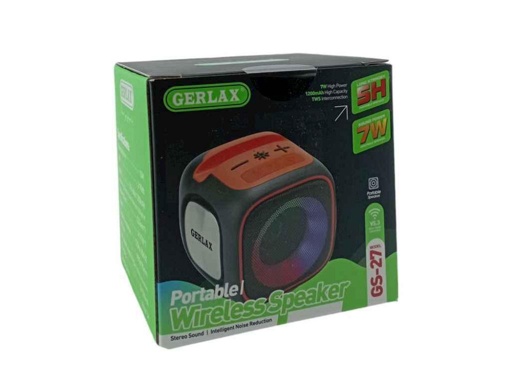 Портативная колонка GS-27, BT / USB / FM / AUX /microSD LED, 1200mAh 9x9x9cm TWS черная ТМ Gerlax Киев - изображение 1