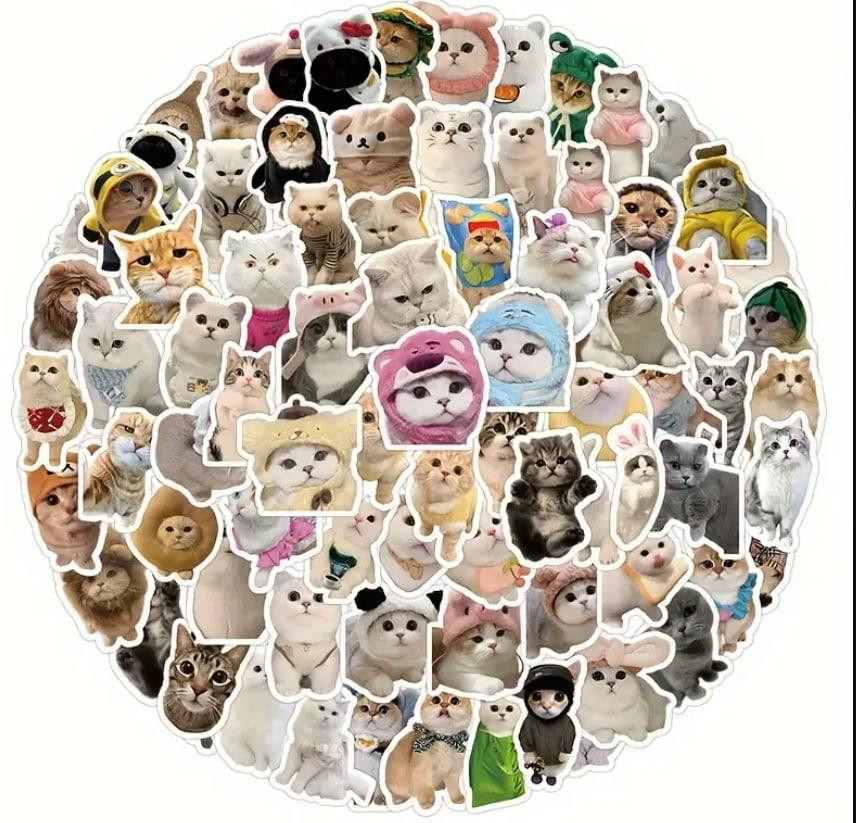 Наклейки Стікери Коти - Водонепроникні Вінілові Естетичні Наклейки з Котами для Пляшки Води, Комп'ют Київ - фото 1