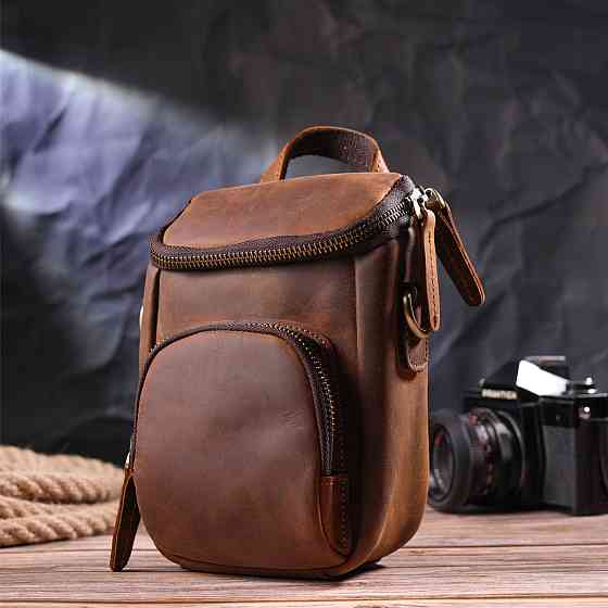 Компактная мужская сумка из натуральной винтажной кожи 21295 Vintage Коричневая Киев