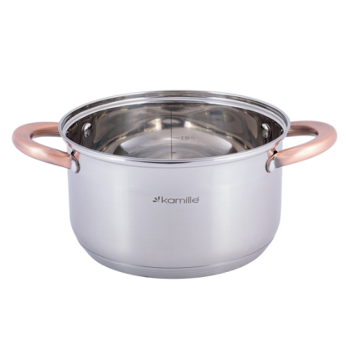 Каструля нержавіюча сталь 5л з кришкою порожнисті мідні ручки 4934 KAMILLE Житомир - фото 2