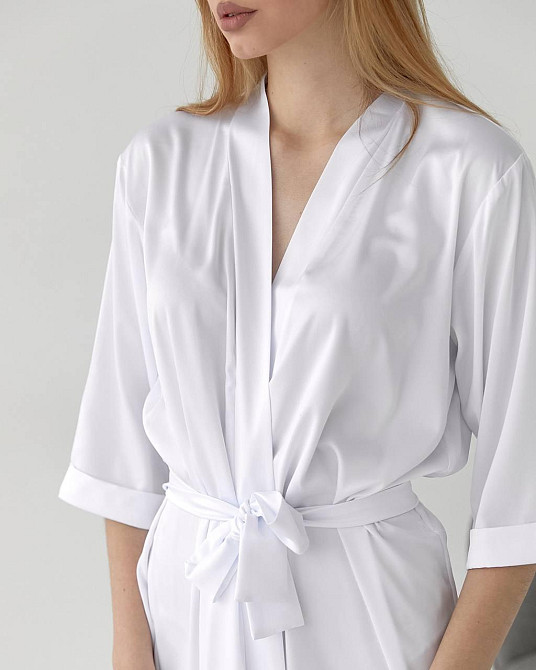 Халат женский шелковый под пояс Белый XL Харьков - изображение 4