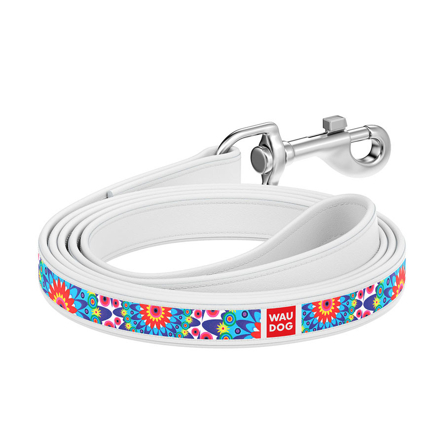 Повідець WAUDOG Design з малюнком "Квіти" (ширина 12мм, довжина 122см) білий Коломия - фото 1
