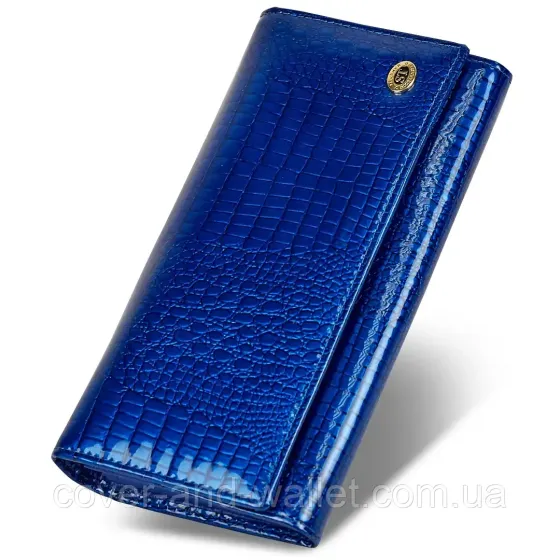 Жіночий лаковий шкіряний гаманець на магнітах синього кольору ST Leather Київ