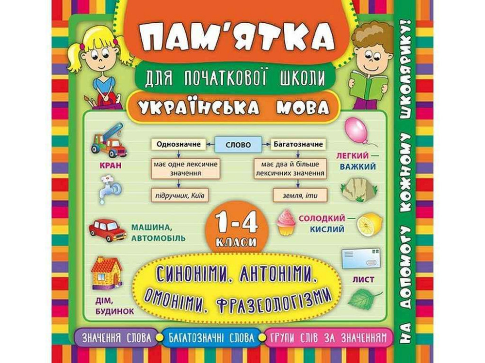 Памятка для начальной школы Украинский язык Синонимы, антонимы, омоними, фразеологизмы 1-4 класс арт.20476 ТМ УЛА Киев - изображение 1