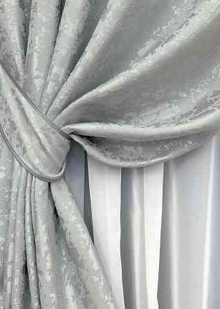 Комплект штор на люверсах VR-Textil Льон мармур Pavliani ХО № 1911ш Світло-сірий 150х250 см 2 шт (37-0322) Київ