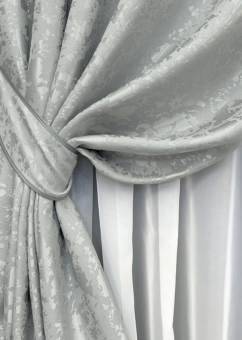 Комплект штор на люверсах VR-Textil Льон мармур Pavliani ХО № 1911ш Світло-сірий 150х250 см 2 шт (37-0322) Київ - фото 5