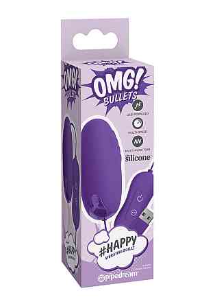 Віброкуля з пультом Pipedream OMG! Bullets #Happy, 20 режимів, фіолетова, 6.5 х 3 см Sex Aura Київ