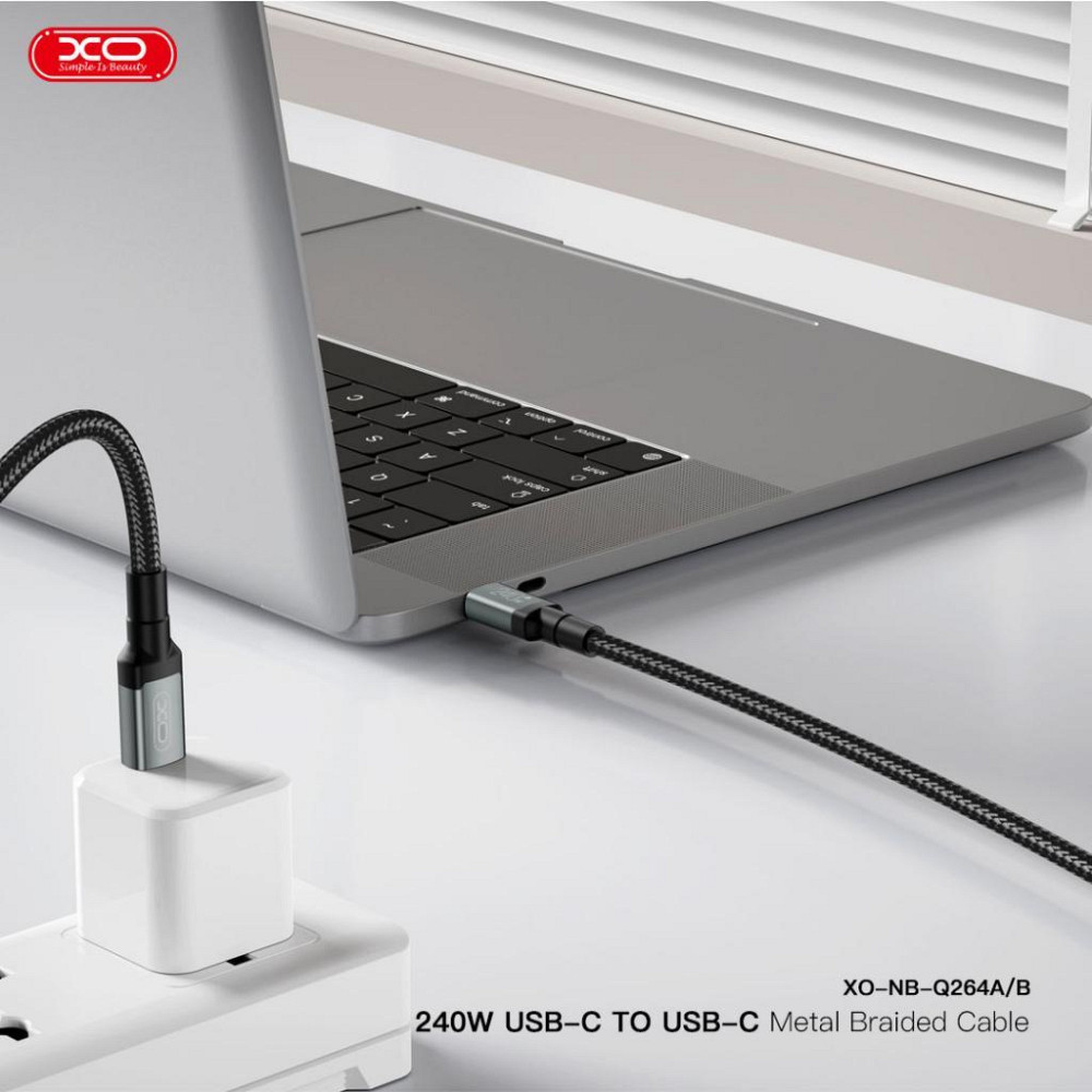 Кабель XO NBQ264A High Power Braided Type-C to Type-C - 240W - 2m Black (7102293) Київ - фото 8