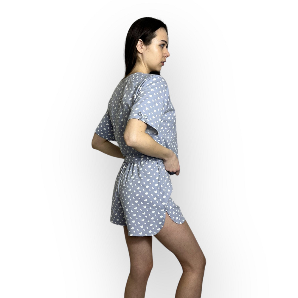 Пижама с шортами женская Белый Сердечки Светло-серый S/M Харьков - изображение 2