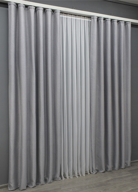 Комплект готовых штор VR-Textil Лен-блэкаут № 1397ш Серый 150х270см 2 шт (33-0267) Киев - изображение 5