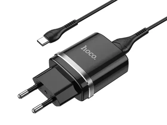 Мережевий зарядний пристрій Hoco N1 Ardent 220V (12W, 5V/2.4A) з підсвічуванням USB та кабелем micro-USB 1м Одеса
