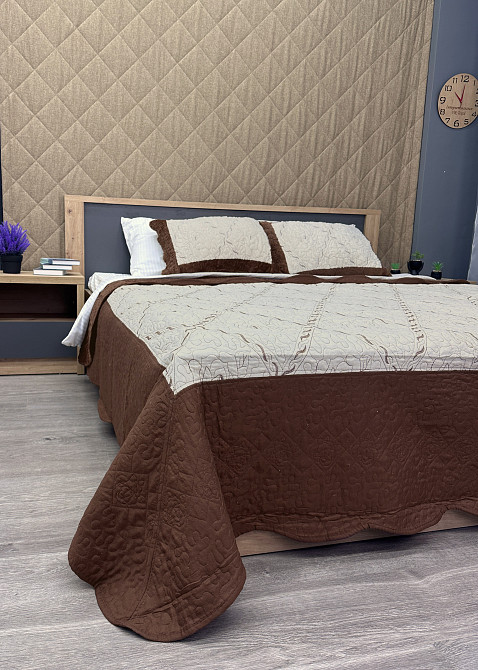 Покривало двостороннє з хутром 210x230 (+-10 см) і 2 наволочки колір коричневий з молочним (85-155) Київ - фото 6