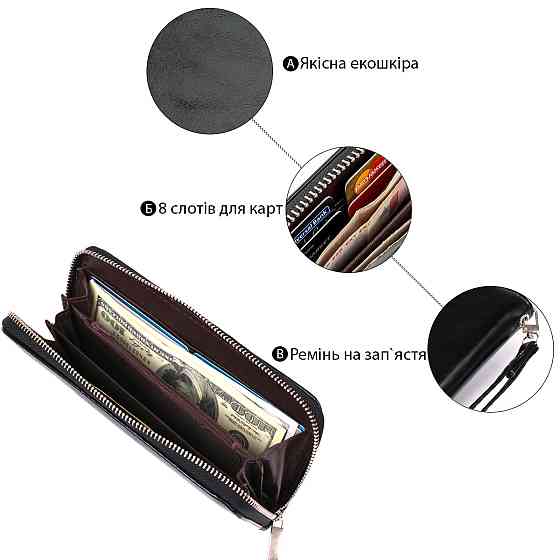 Кошелек женский на одну молнию из экокожи гладкий KIVI 19040 Черный Киев