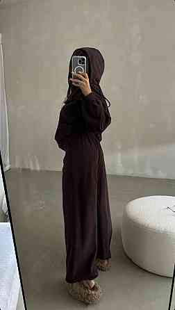 Женский теплый костюм двойка: кофта и штаны свободного кроя трехнитка на флисе Шоколадный, 46/48 Одесса