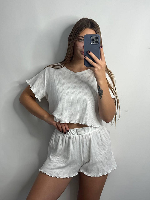 Трикотажний жіночий комплект для дому Молочний XL-2XL Харків - фото 2