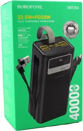 Внешний аккумулятор Power Bank BOROFONE DBT35A 40000 mAh с 4 встроенными кабелями и фонариком, 4 USB Київ - фото 2