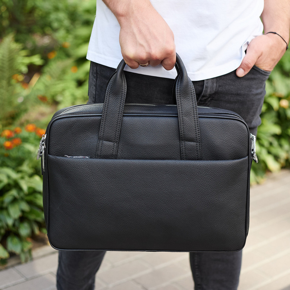 Мужской портфель на плечо 40х28х10, офисный кожаный мессенджер, мужская деловая сумка для города, черный Каменское - изображение 1