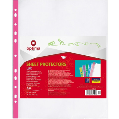 Файл Optima А4+ 40 мкм глянцевых с розовой лентой, 20 штук (O35109-09) Винница - изображение 1
