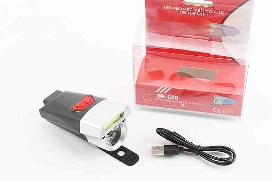 Ліхтар передній 1+7 діодів 360 lumen, Li-ion 3.7V 500mAh зарядка від USB, вологозахисний, чорно-сірий BG-C20 Киев