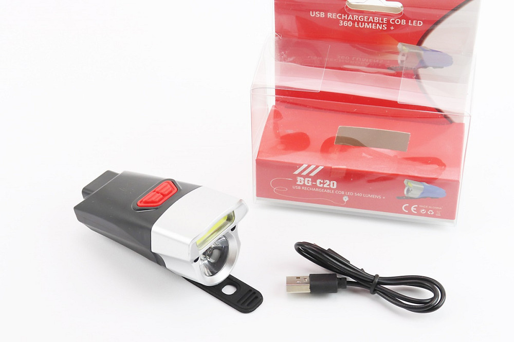 Ліхтар передній 1+7 діодів 360 lumen, Li-ion 3.7V 500mAh зарядка від USB, вологозахисний, чорно-сірий BG-C20 Киев - изображение 1