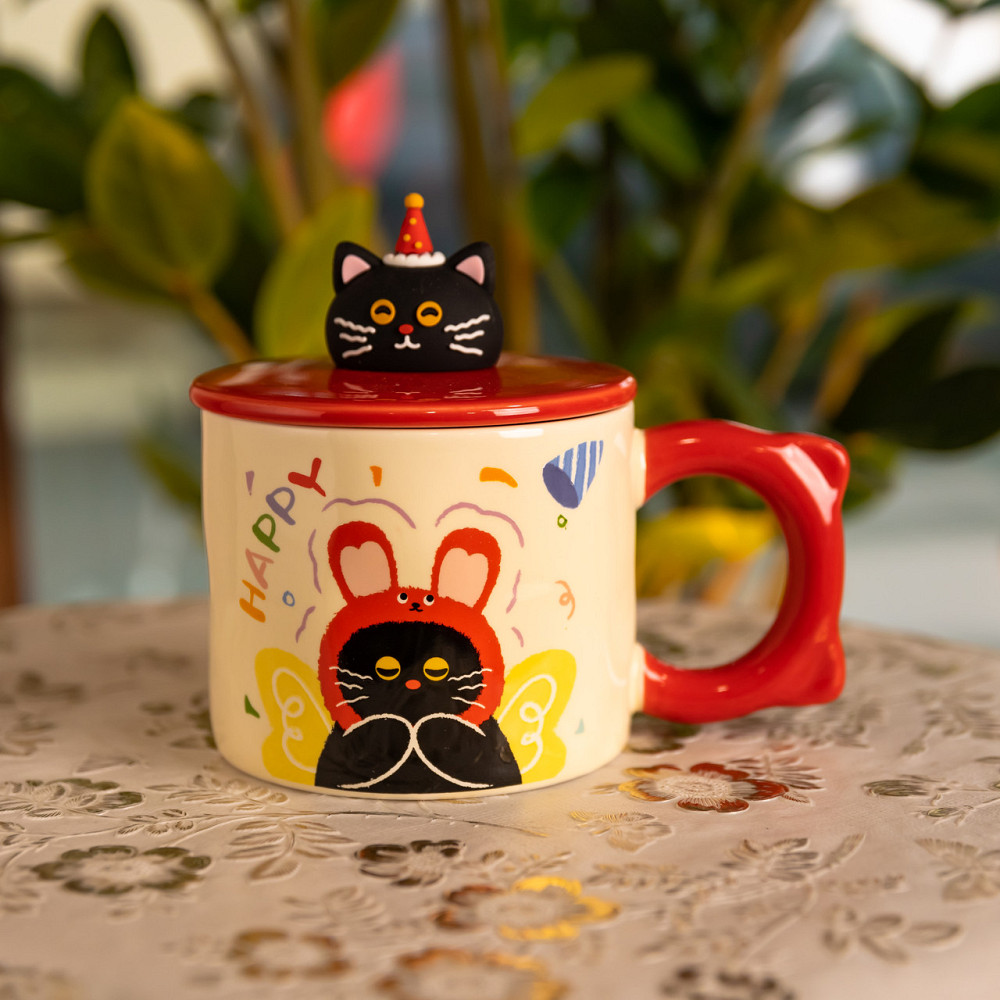 Yiwu Кубок порцелянова з кришкою Kitten's Birthday 400 (мл) подарункова кружка прикольна чашка Коломия - фото 1